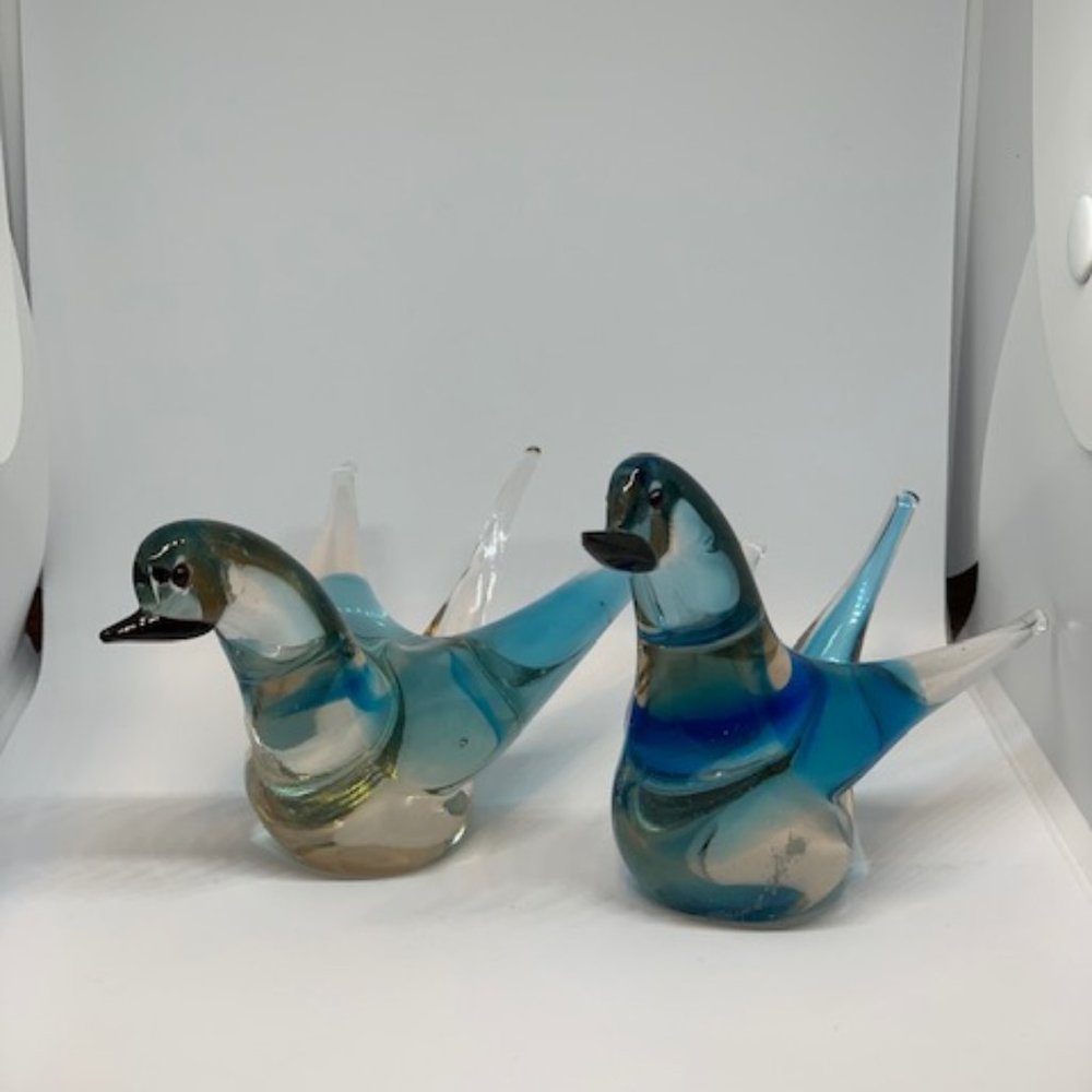 Pair of Murano Glass Ventian Glass Style Birds